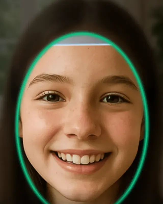 An Agemin face capture on a phone, the face inside the oval guide.